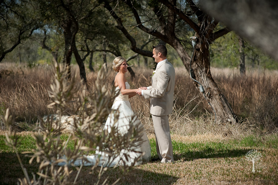 Ashlee and Ray's first look. Bride and Groom see each other for the first time because the ceremony. Wedding photography by Jenny DeMarco. Austin Wedding Photographer,
