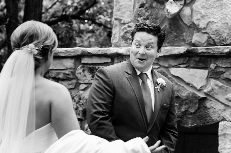 groom's face when he sees bride at first look reveal