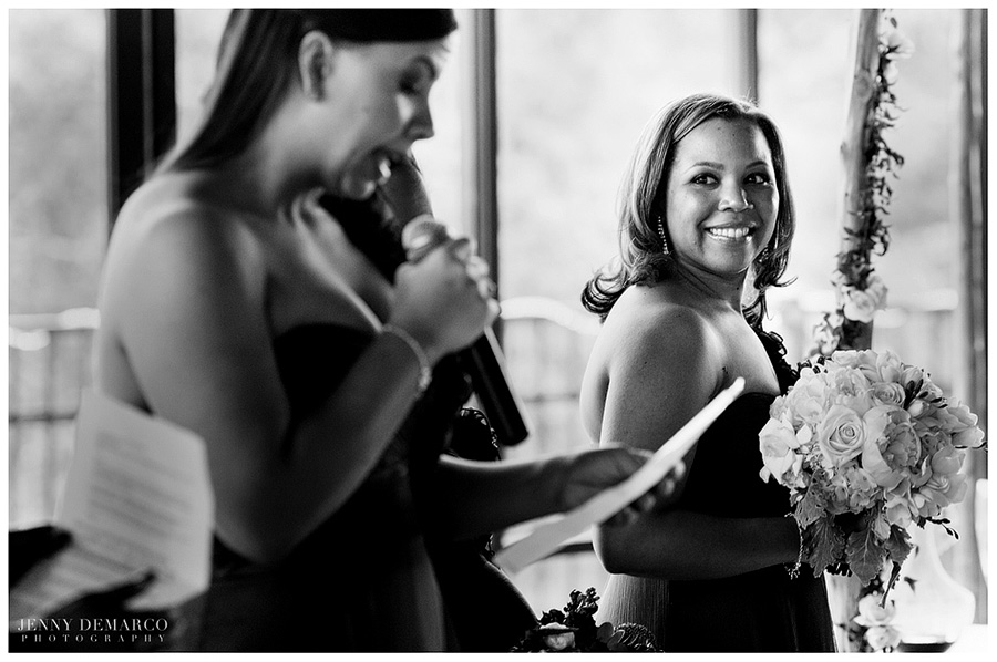 A bridesmaid speaks about the African-American couple at their fashionable wedding reception.