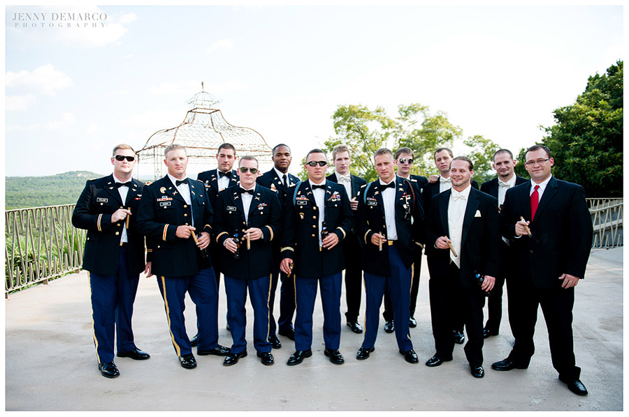 The groom, the best man and the groomsmen waited on the Tuscan Style terrace.