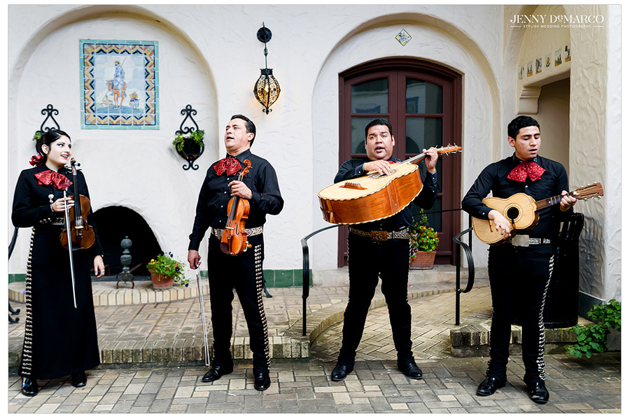 Photo of the mariachi band playing at the wedding reception. 