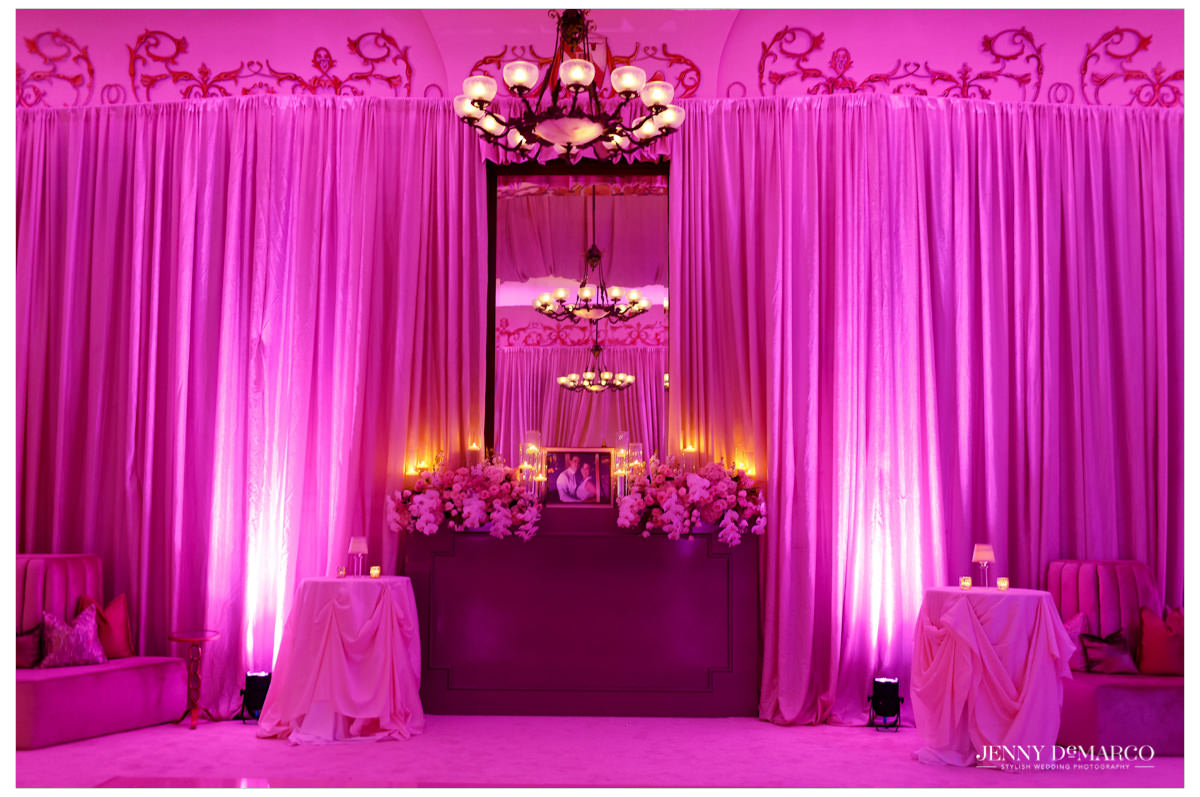 Very pink and fun reception hall for the bride and groom.