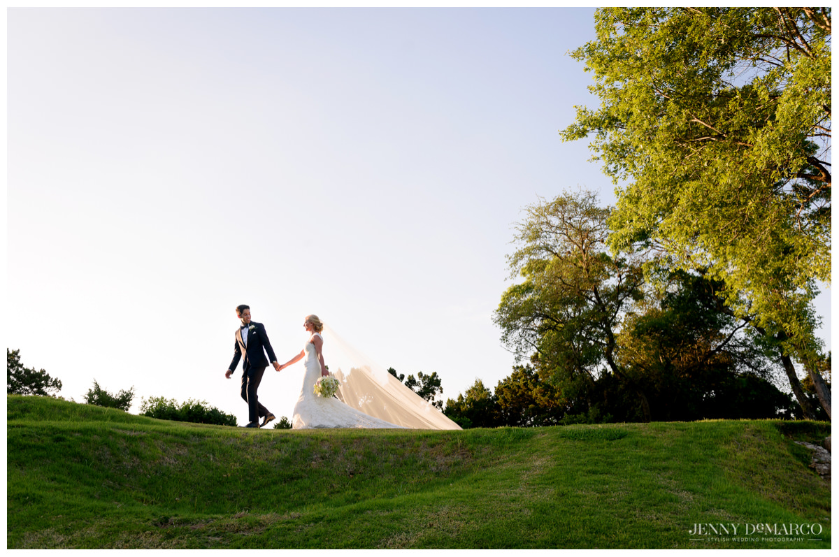 Bride and groom in hill country of austin, texas