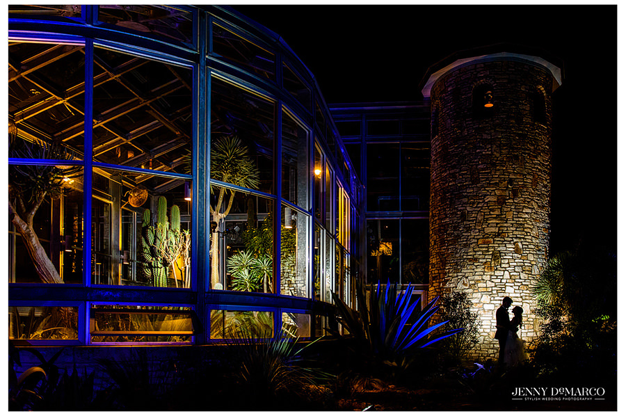 Silhouette of Bride and Groom at the Greenhouse at Driftwood
