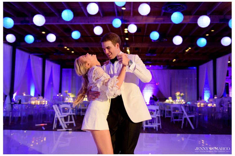 The couple shares an intimate dance as the guests are gone.