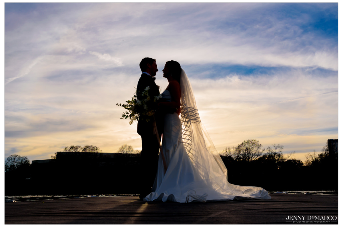 A silhouette photo of the couple. 
