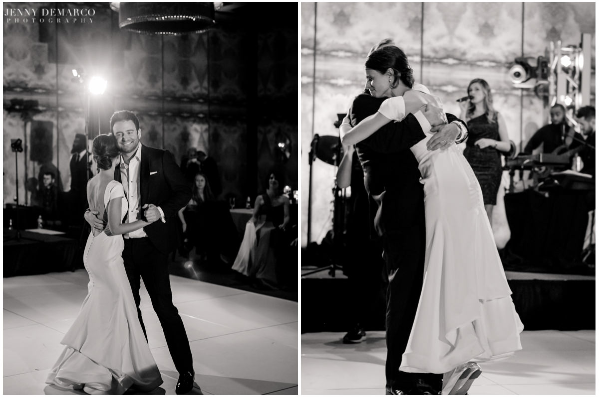 The couple shares their first dance together. 