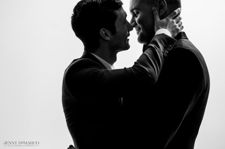 Partners leaning in for kiss