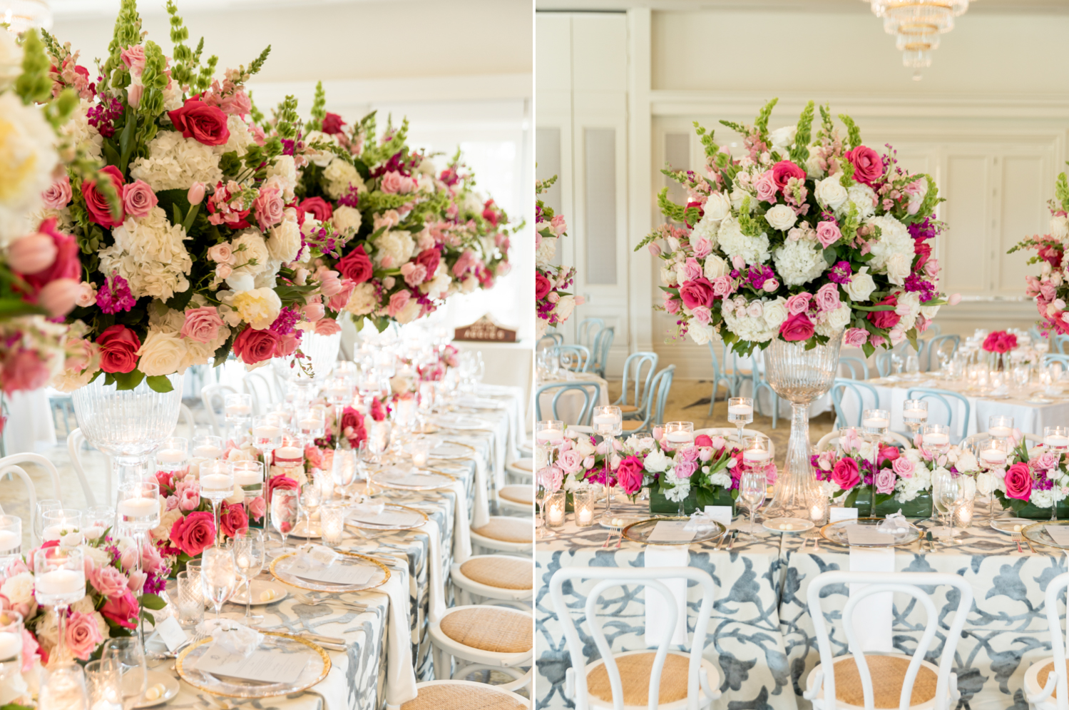 Pink and white floral centerpieces 