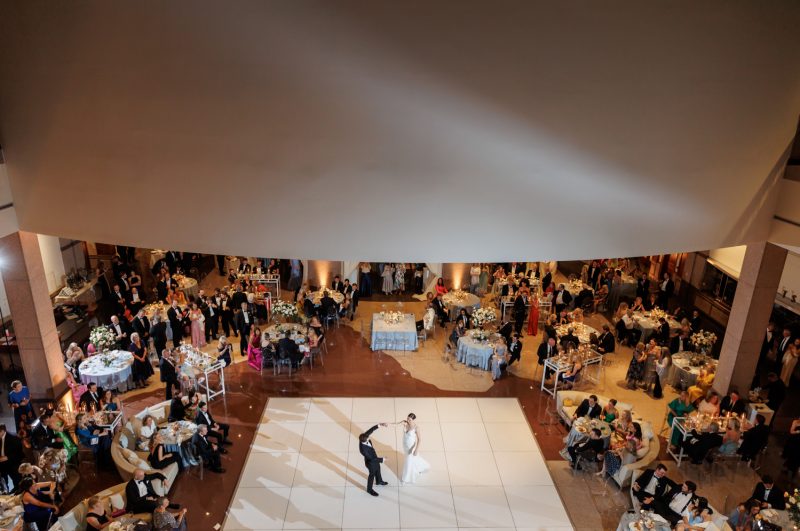 overhead shot of bride and grooms first dance
