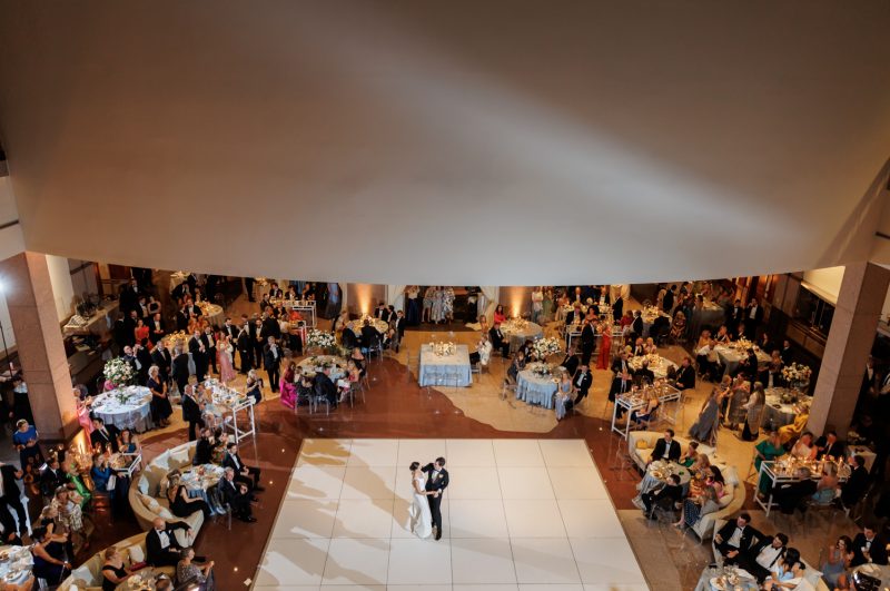 overhead shot of bride and groom's first dance