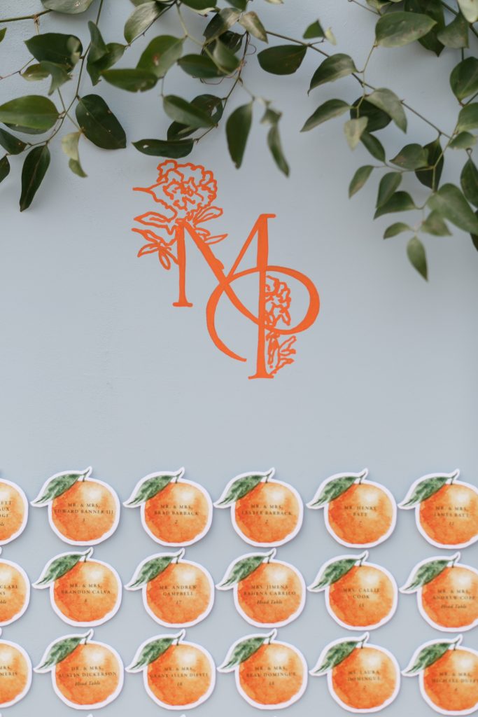 seating chart with oranges with everyone's name