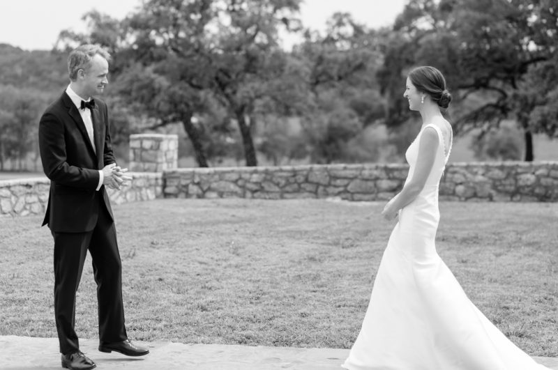bride and groom first look