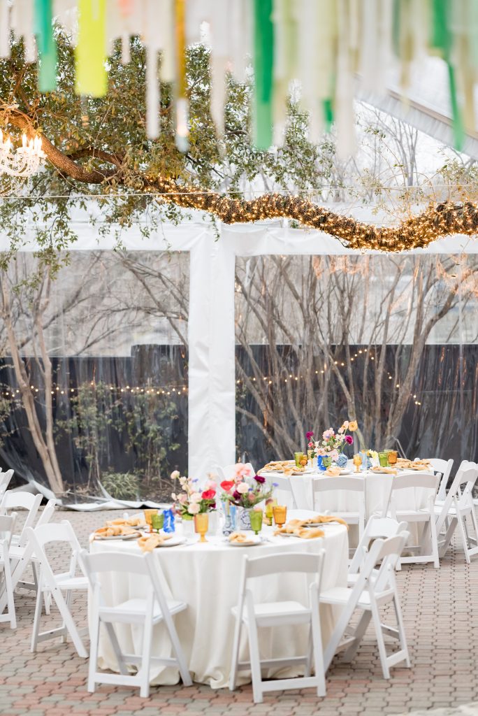 rehearsal dinner venue with colorful accents