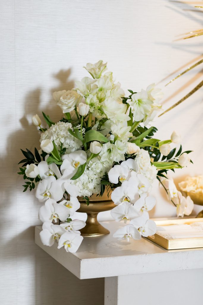 white florals with green accents