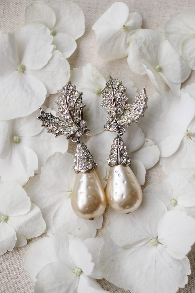 bride's diamond and pearl earrings