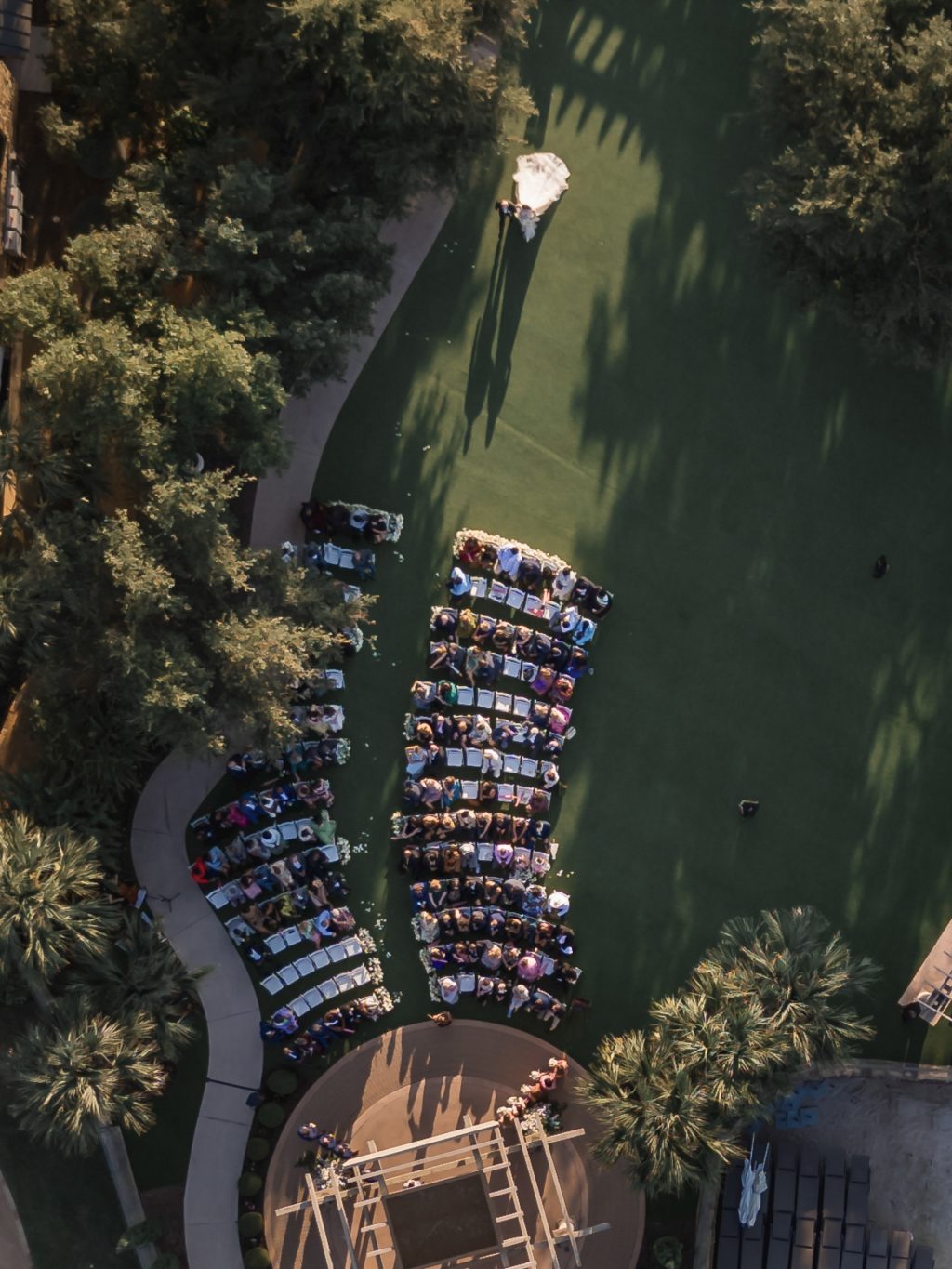 A breathtaking drone shot capturing Horseshoe Bay Resort's scenic lakefront setting, showcasing the stunning natural beauty surrounding the wedding venue.