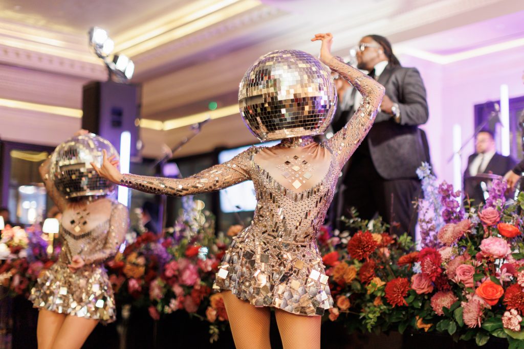 Live entertainment performing during Bailey and Alton’s wedding reception at Le Tesserae in Houston.
