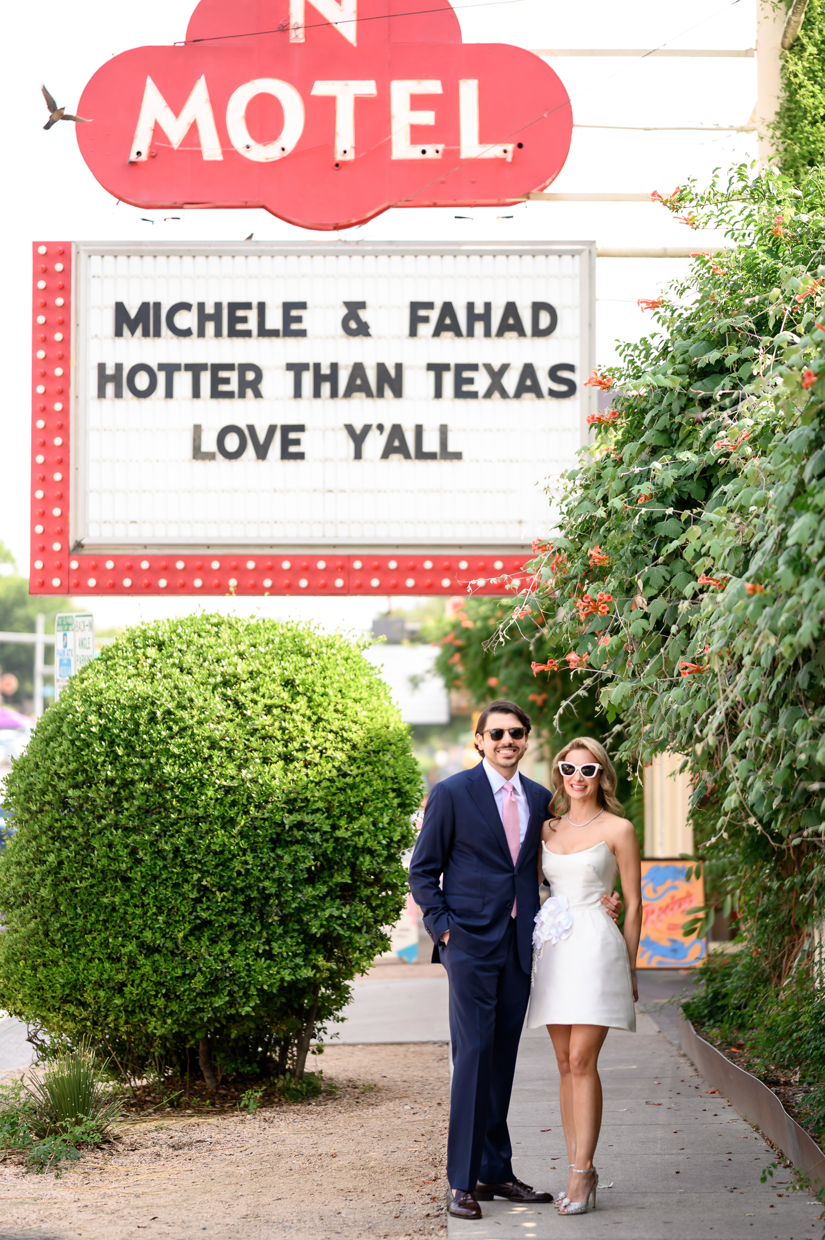 Custom Austin Motel marquee welcoming guests to the wedding weekend