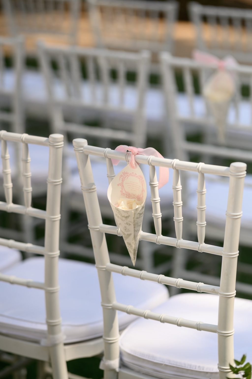 Wedding ceremony chair with personalized guest detail at Four Seasons Austin