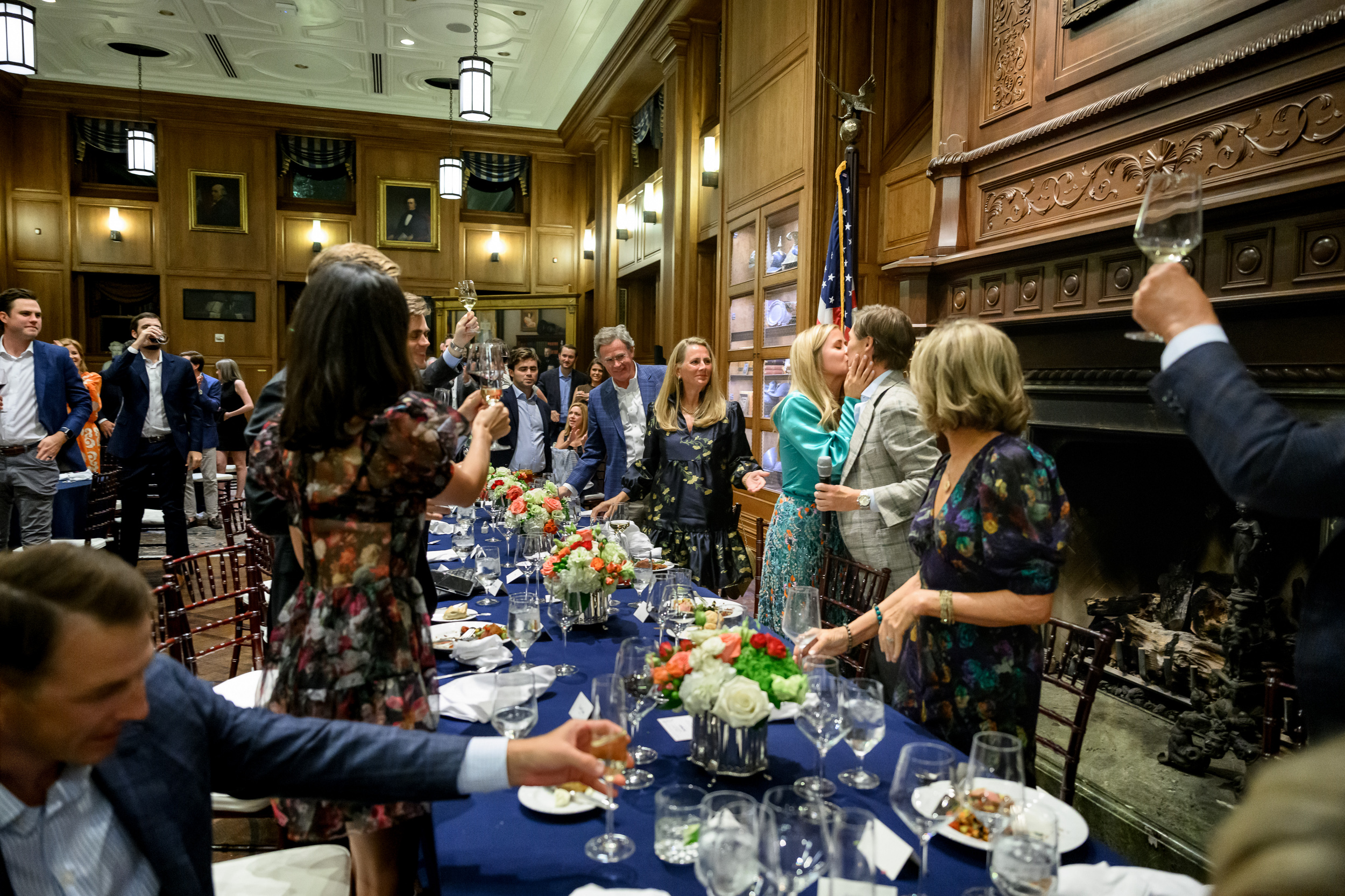 Everyone toasts the bride and groom at the rehearsal dinner in the Pecan Room in Dallas
