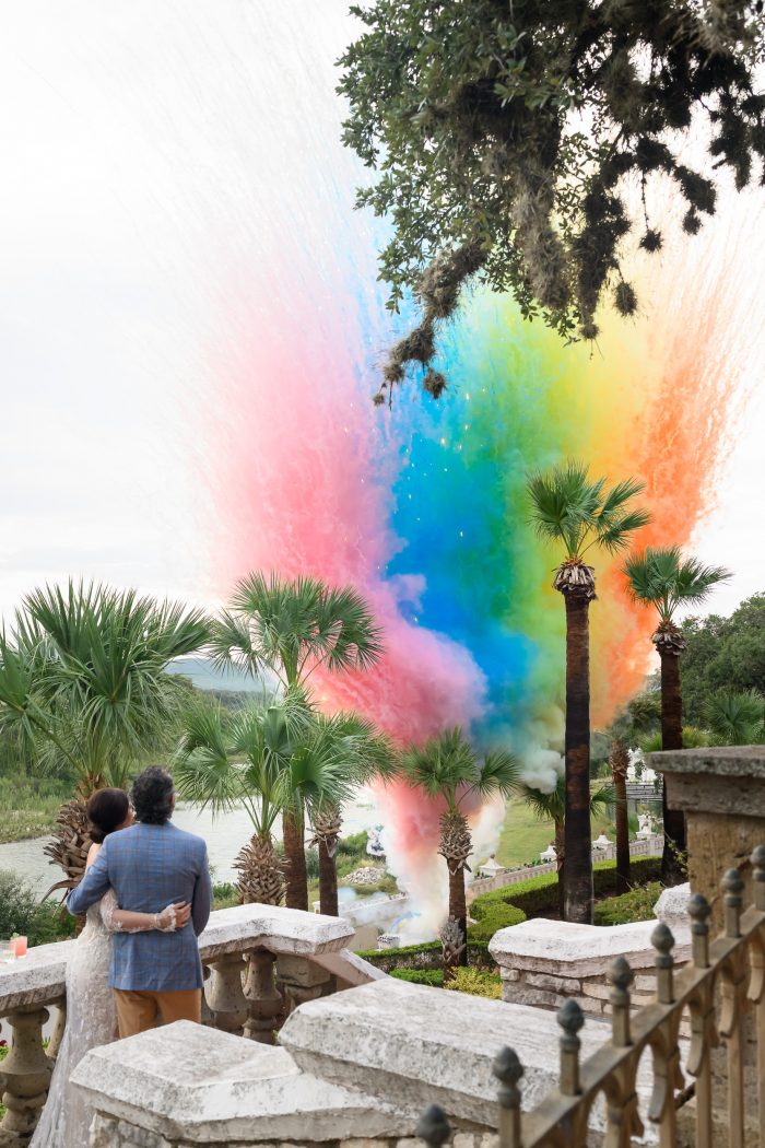Colorful fireworks at wedding celebration
