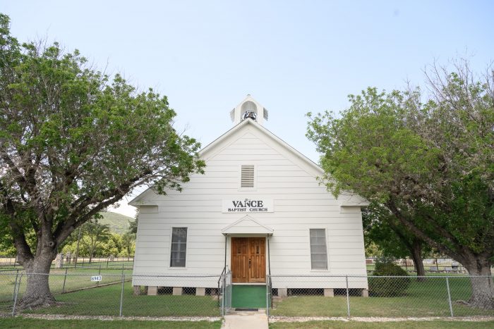 Small historic church in west texas, Vance, where the couple got married