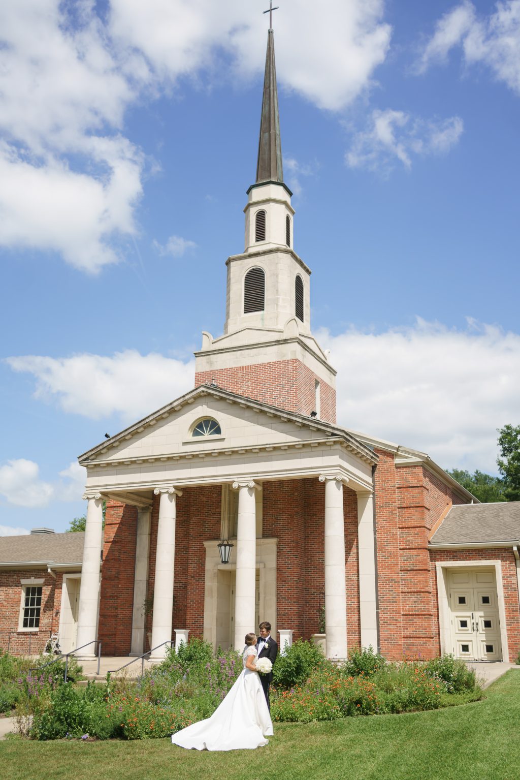 Bride and groom outside Tarrytown United Methodist Church in Austin, Texas