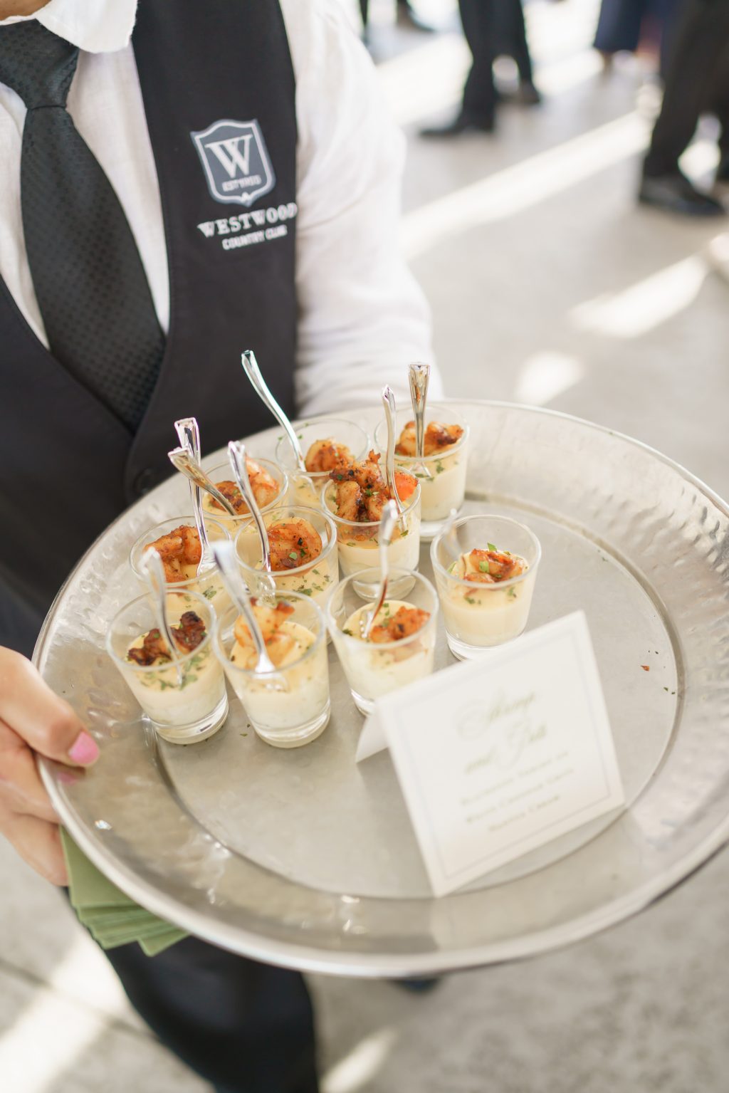 Passed appetizers served to guests during cocktail hour at Westwood Country Club