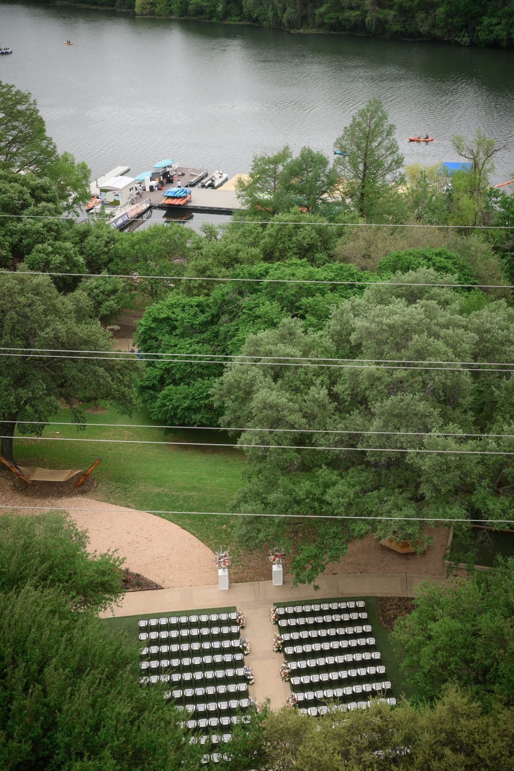 Areal photograph of the ceremony of the lake.