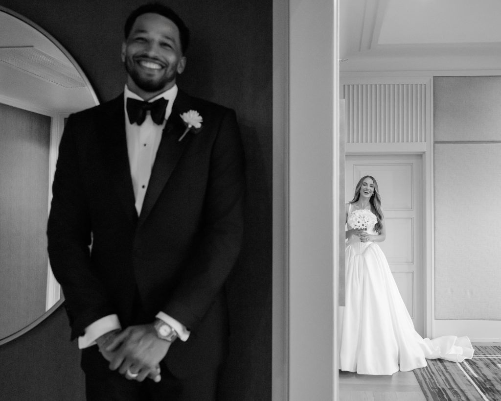 First look between the bride and groom took place in the hotel suite at the four seasons