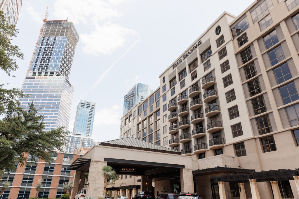 Exterior entrance of Four Seasons Hotel Austin in downtown Austin