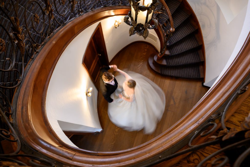 Spinning at the bottom of Commodore Perry mansion staircase