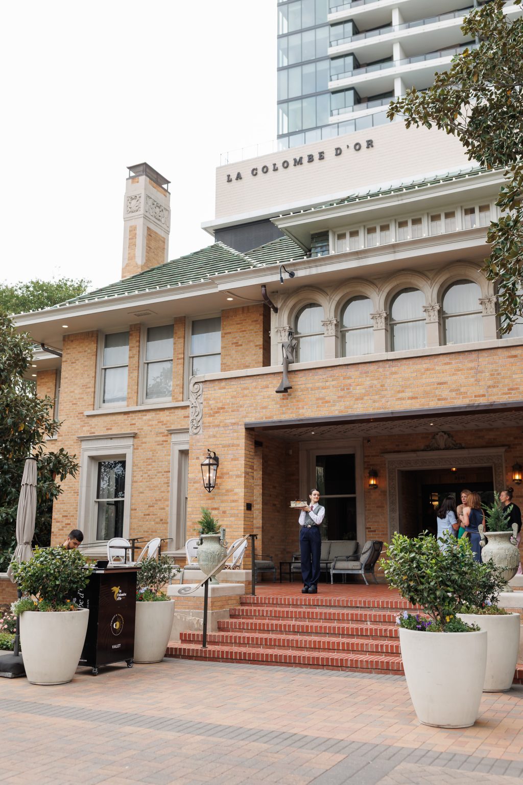 Exterior of the historic La Colombe d’Or mansion in Houston’s Montrose neighborhood
