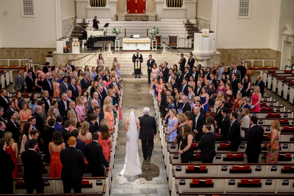 Wide view of Taylor and Michael’s wedding ceremony at St. Luke’s Methodist Church in Houston